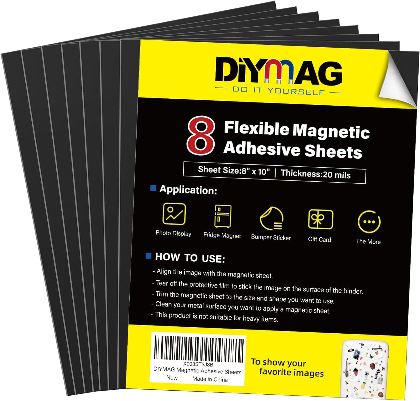 DIYMAG 8Pack Magnetic Adhesive Sheets, Magnetics Sheet with Adhesives Backing, 8x10 Inch Flexible Magnet for Crafts Photos and Die Storage Easy to Cut