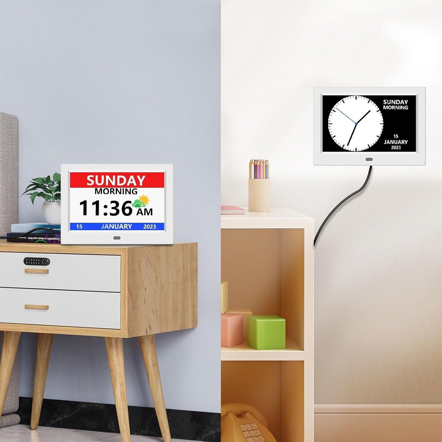 11 Inch Digital Clock with Day and Date for Elderly Alzheimer's Clock Customizable Alarms 3 Display Modes Large Font Alarm Clock for Seniors Auto DST