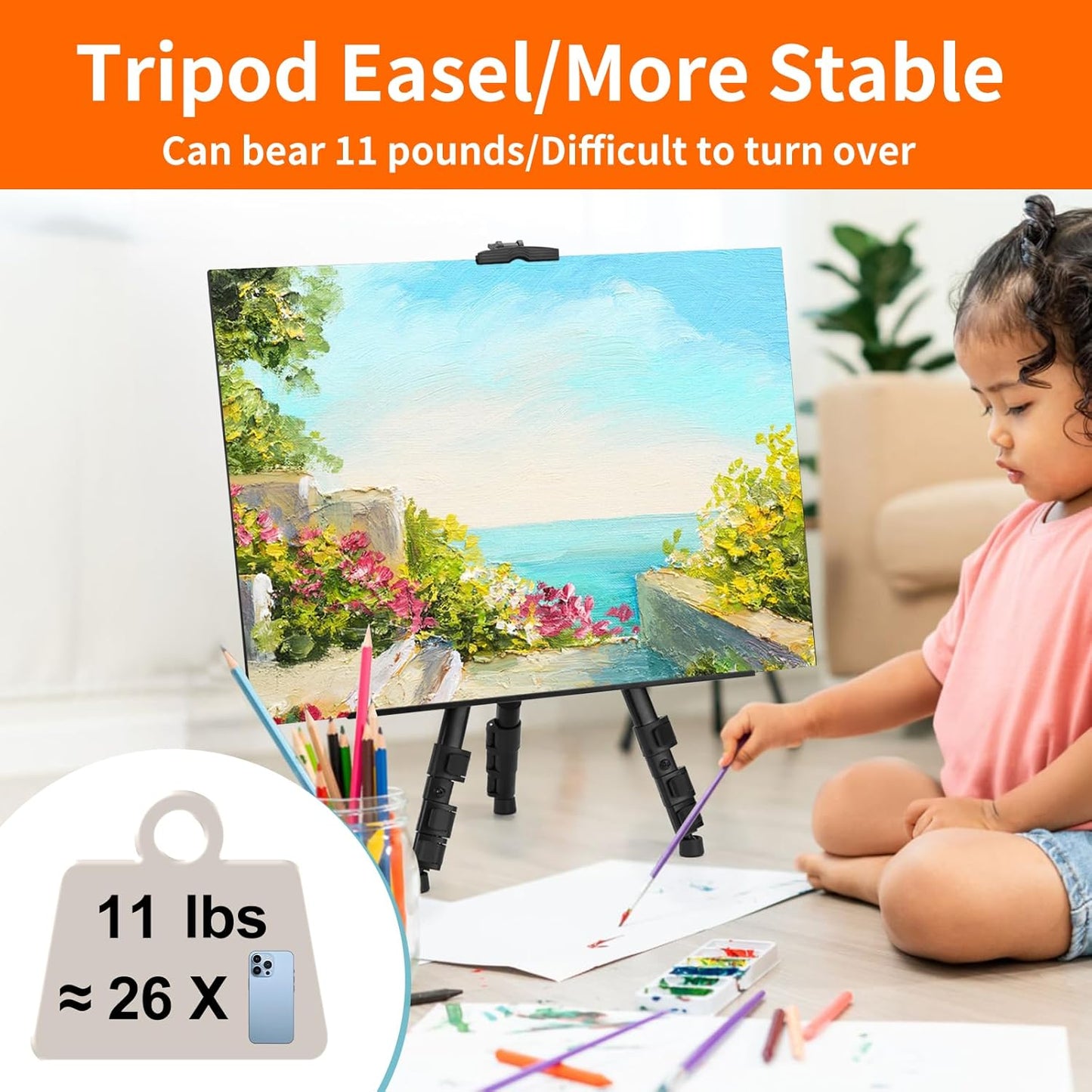 Easel Stand for Sign, Adjuastable Travel Art Canvas Holder with Portable Bag, Metal Tripod Poster Holder Stand Height from 17 to 66 inches, Black