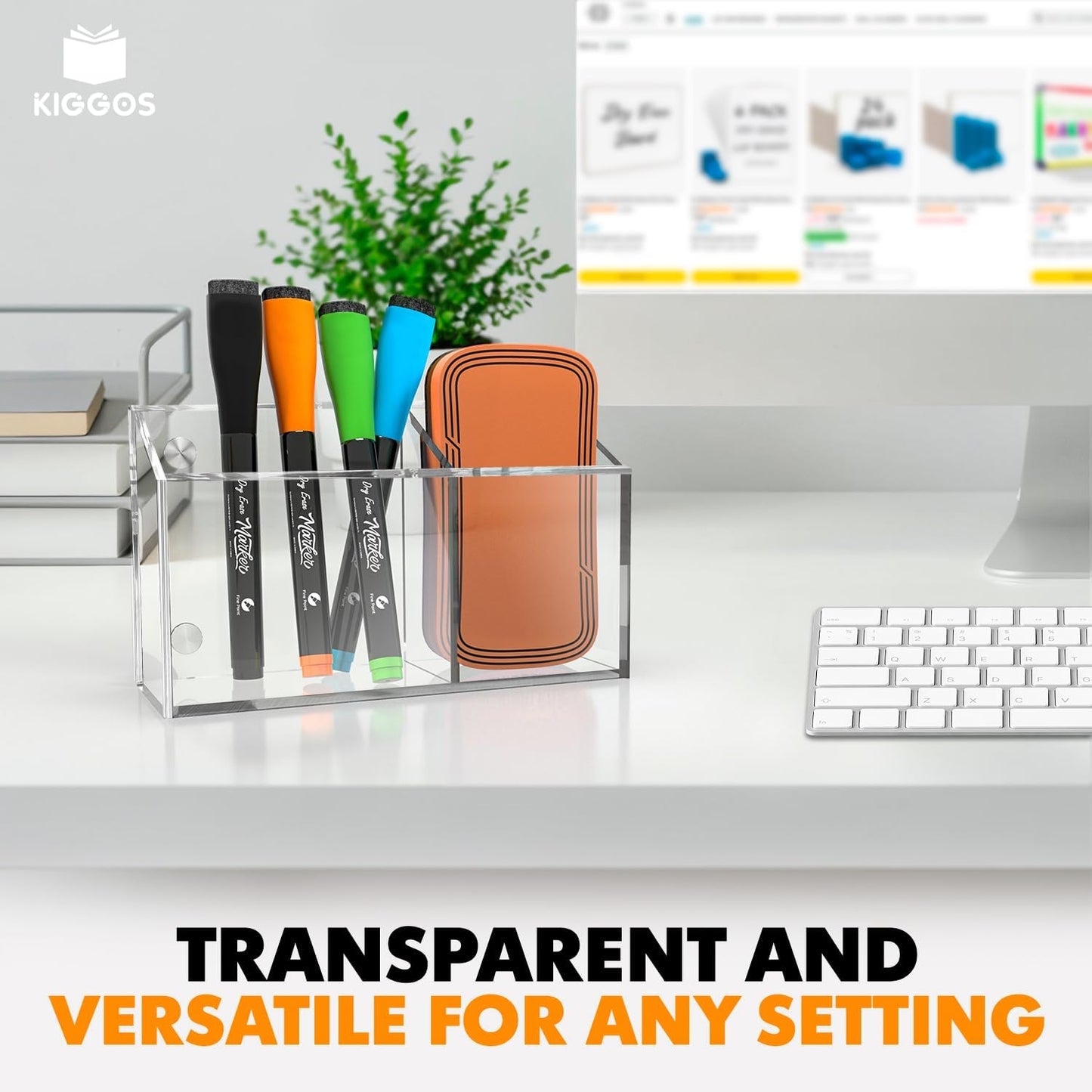 Acrylic Magnetic Marker Holder for Whiteboard Pen Organizer 2 Compartments Teacher Classroom Organization Magnetic Pencil Holder for Refrigerator Classroom Decor Office Modern White Board Accessories