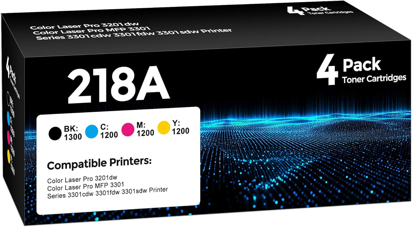 4-Pack 218A Toner Cartridges Set (with Chip) Replacement for HP 218A 218X W2180A Toner Compatible with Color Laserjet Pro MFP 3301fdw 3301cdw 3301sdw Pro 3201dw Printer High Yield Ink (BK/C/Y/M)