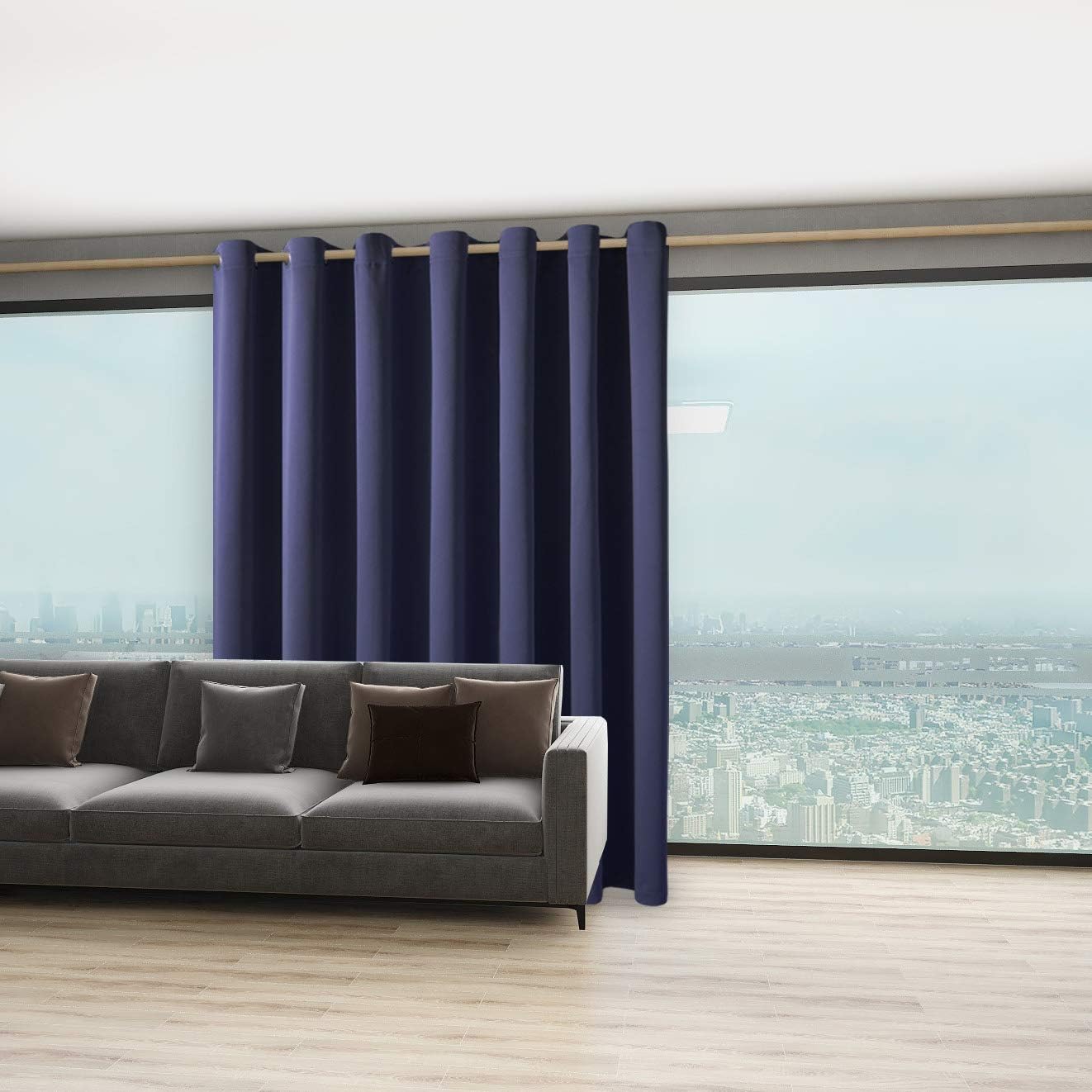 BONZER Room Divider Curtain Total Privacy Wall Wide Thermal Insulated Blackout Curtains for Slide Window, 84L x 108W Inch (7L x 9W ft), 1 Panel, Navy