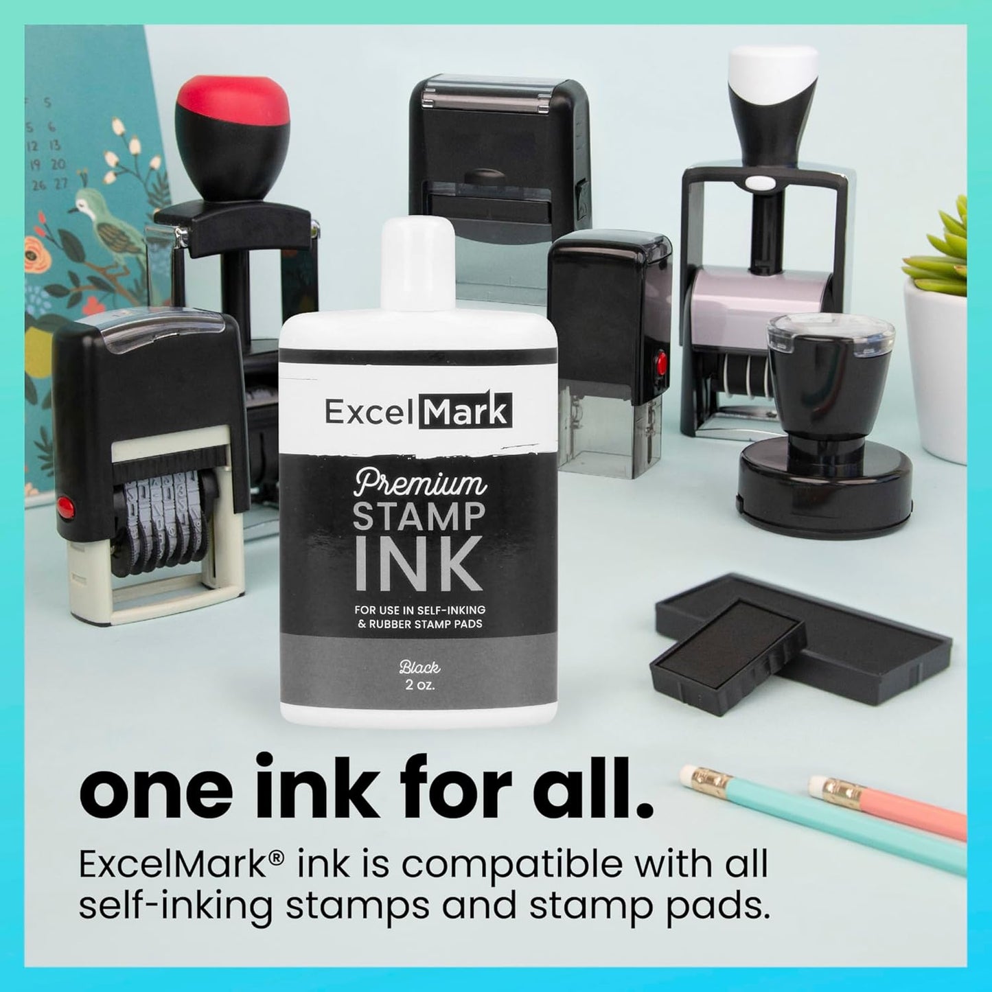 ExcelMark Self Inking Stamp Refill Ink - 2 oz. - Black Ink