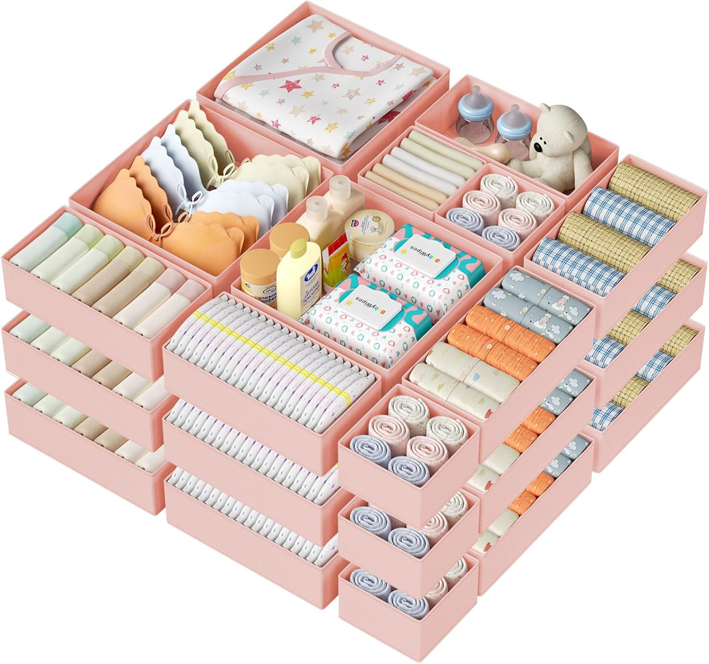 DIMJ Drawer Organizer Clothes Storage - 24 Pack Baby Dresser Organizer for Nursery, Small Fabric Closet Drawer Organizer Bins for Underwears Socks, Foldable Storage Dividers Organization for Bedroom