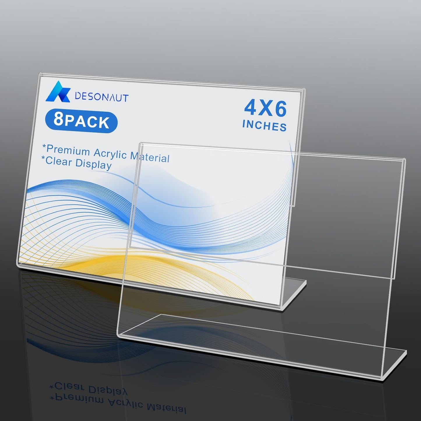 8 pack Acrylic Sign Holder 4 x 6 Inches,Clear Plastic Sign Holder Paper Photo Display，Menu Tabletop Stand，Clear Acrylic Picture Frame，Flyer Holder（Horizontal）