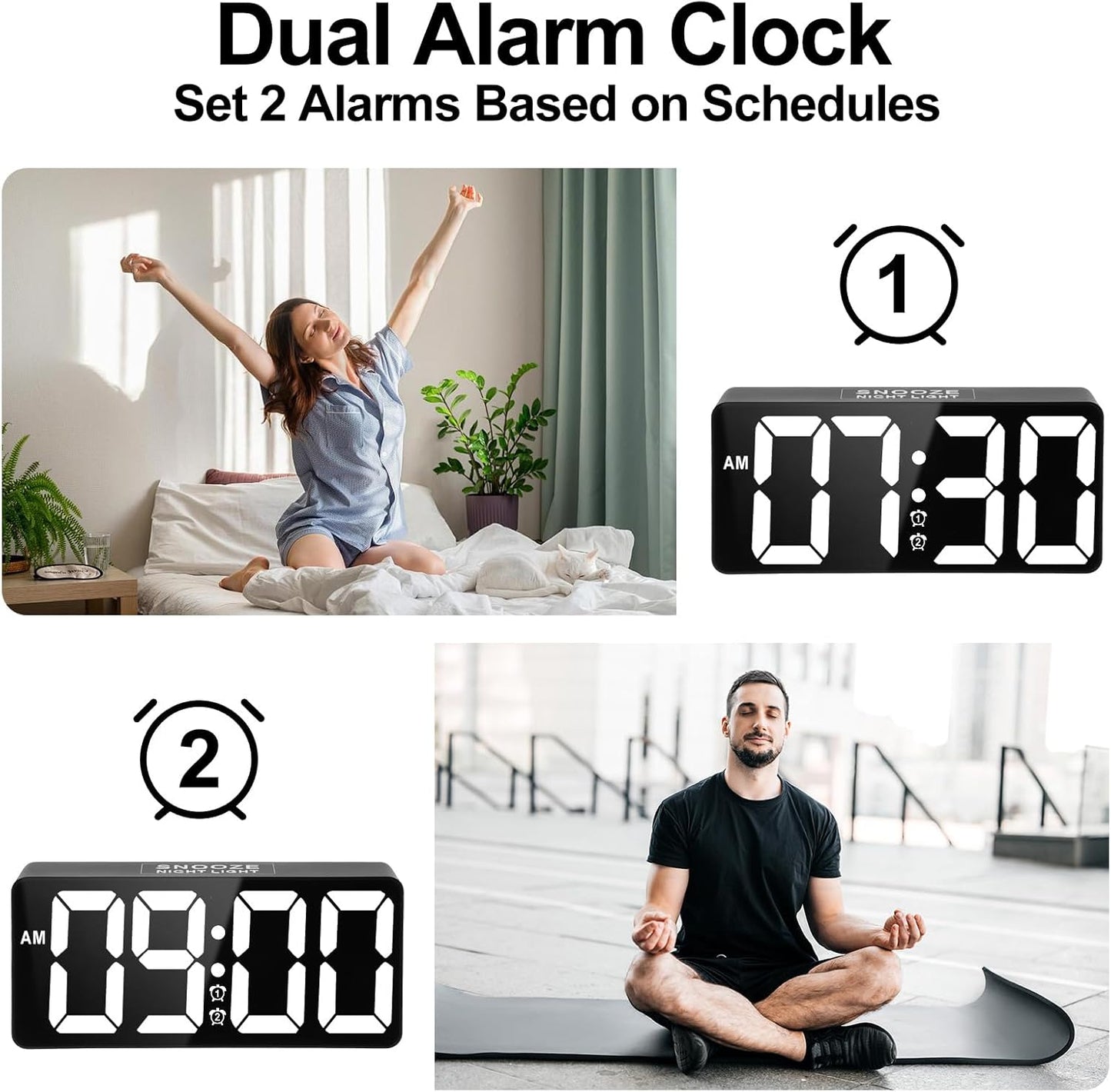 Alarm Clock for Bedroom Heavy Sleepers with Bed Shaker & Night Light-Vibrating Digital Clock Large Dimmable LED Digits with Dual Alarm & Charging Port Table Desk Clock for Hearing Impaired Seniors