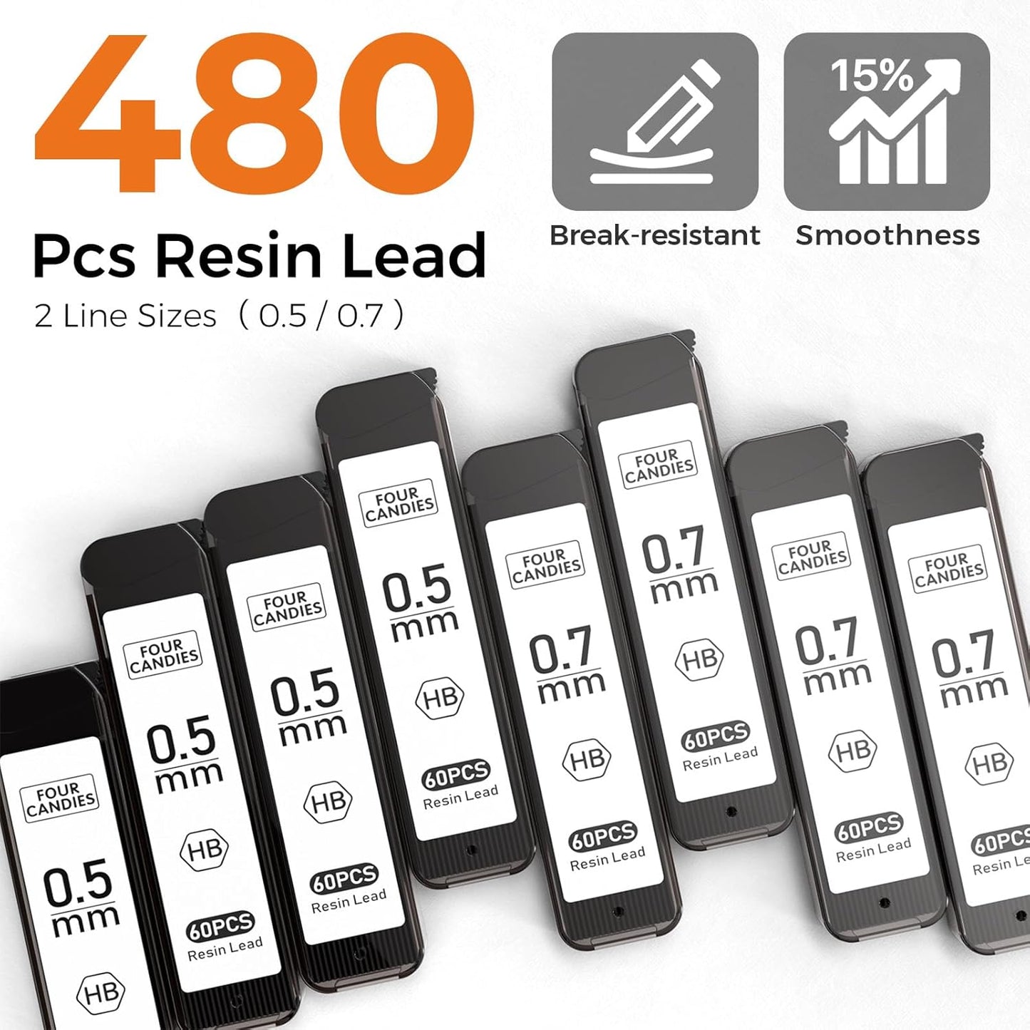 Four Candies 4PCS Metal Mechanical Pencils Set with Case, 0.5mm & 0.7 mm Artist Pencil with 8 Tubes (480PCS) HB Lead Refills, 3 Erasers,9 Eraser Refills For Writing Drafting, Drawing, Black&Silver