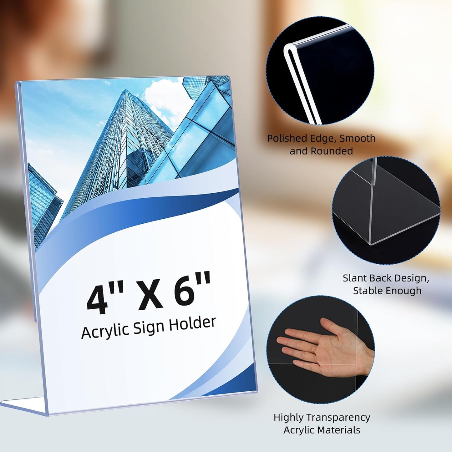 12 Pack Slanted Back Acrylic Sign Holders 4x6 for Business & Store, Tabletop Vertical Sign Holder with Anti-Slip Pads Clear Display Stand, for Menus Flyer Documents Office Restaurants Party Decoration