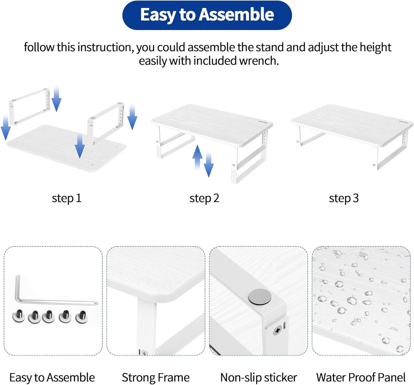 BESIGN MS01 Monitor Stand Riser, Height Adjustable Laptop Stand, Computer Monitor Stand for Monitor, Computer,Laptop,Printer (White)