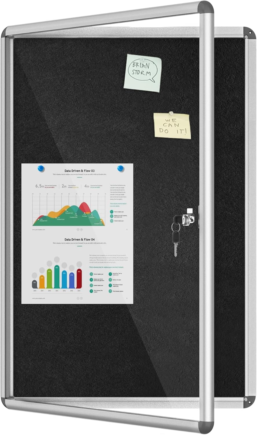 36"x24" Enclosed Bulletin Board, Lockable Weather-Resistant Aluminum Cork Noticeboard for School & Office, Silver Frame w/Black Flet