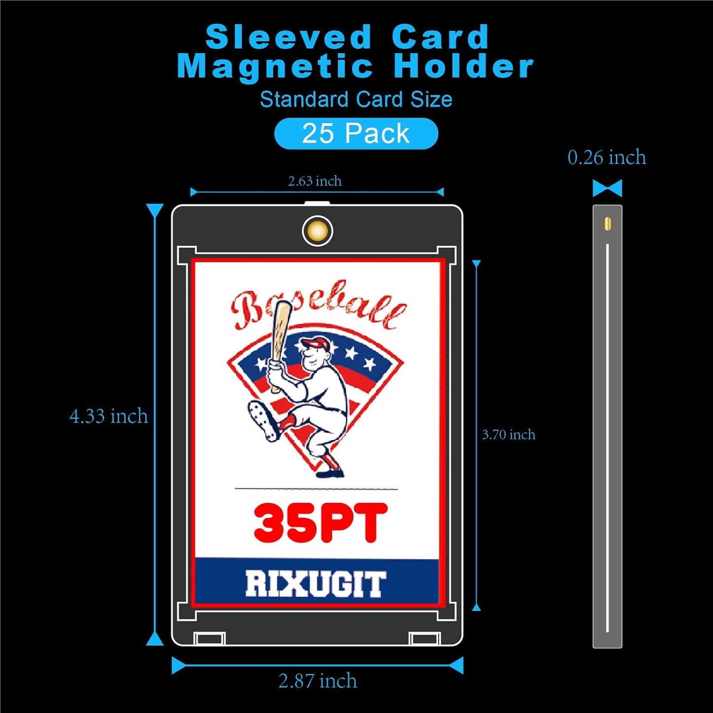 25-Pack Sleeved Card Magnetic Holders - 35pt Magnetic Card Case, Fits Sleeved Card First, One Touch Card Holder, Inner Size 2.63″×3.70″, Clear Hard Case for Trading Cards, Sports Card, Games Cards ﻿