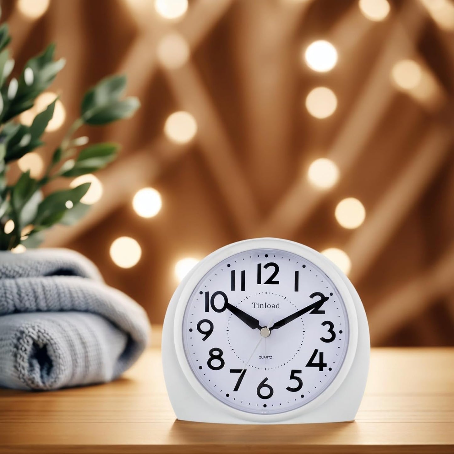 5.5" Large Analog Alarm Clock Silent Non Ticking, Gentle Wake, Beep Sounds, Increasing Volume, Battery Operated Snooze and Manual Light, Easy Set,White(Best for Elder)