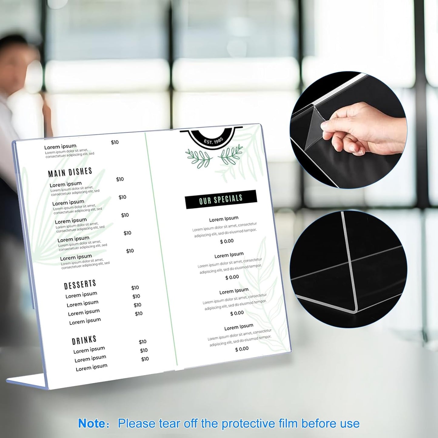 12 Pack L Shape Slanted Back 11x8.5 Plastic Sign Holders with Anti-Slip Pads, Business & Store Acrylic Tabletop Display Stand for Flyers, Menus, Documents, Price, Promotions, Wedding, Party Decoration