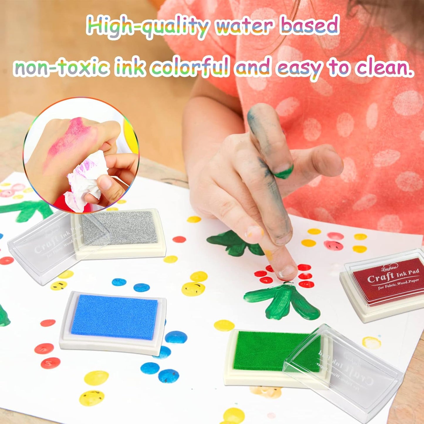 Craft Ink Pad for Rubber Stamps, Paper, Wooden, Fabric, Scrapbooking, Non-Toxic Finger Ink Pads for Kids (Grass Green)