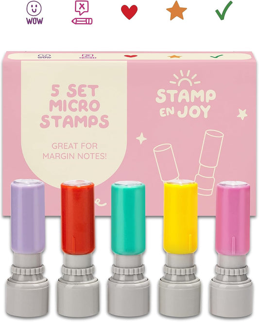 5 Self-Ink Flash Stamp Set, Multicolor Teacher Stamps for Classroom, Stamps for Teachers, Pre-Inked, Refillable Stamps (Margin Stamps)