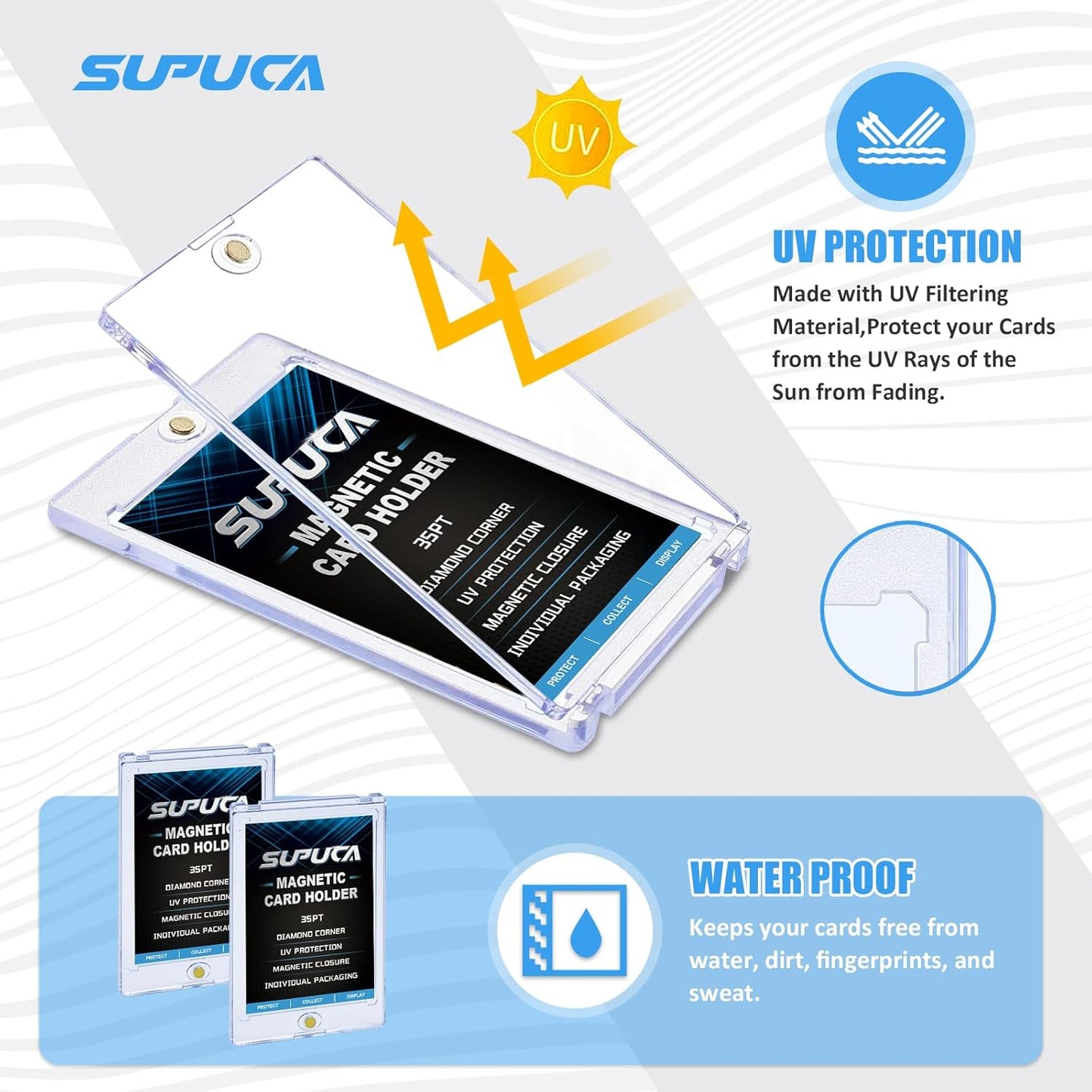 50ct Magnetic Card Holder 35PT, One Touch Card Holder for Trading Card, Card Protectors Hard Plastic, Card Sleeves Display Case for Baseball Card Sports Cards