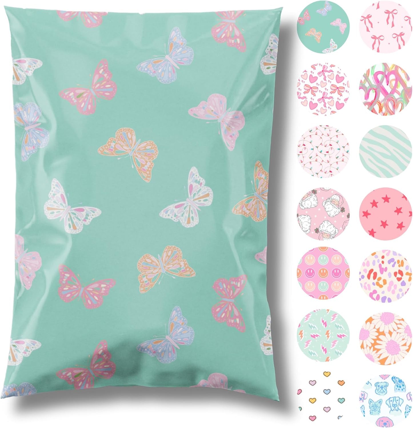 14.5x19 Designer Poly Mailer 100 Pack Heavy Duty Waterproof Self Seal Shipping Bags for Small Business Large Mailing Envelopes Bulk Tear Resistant Packaging Butterfly