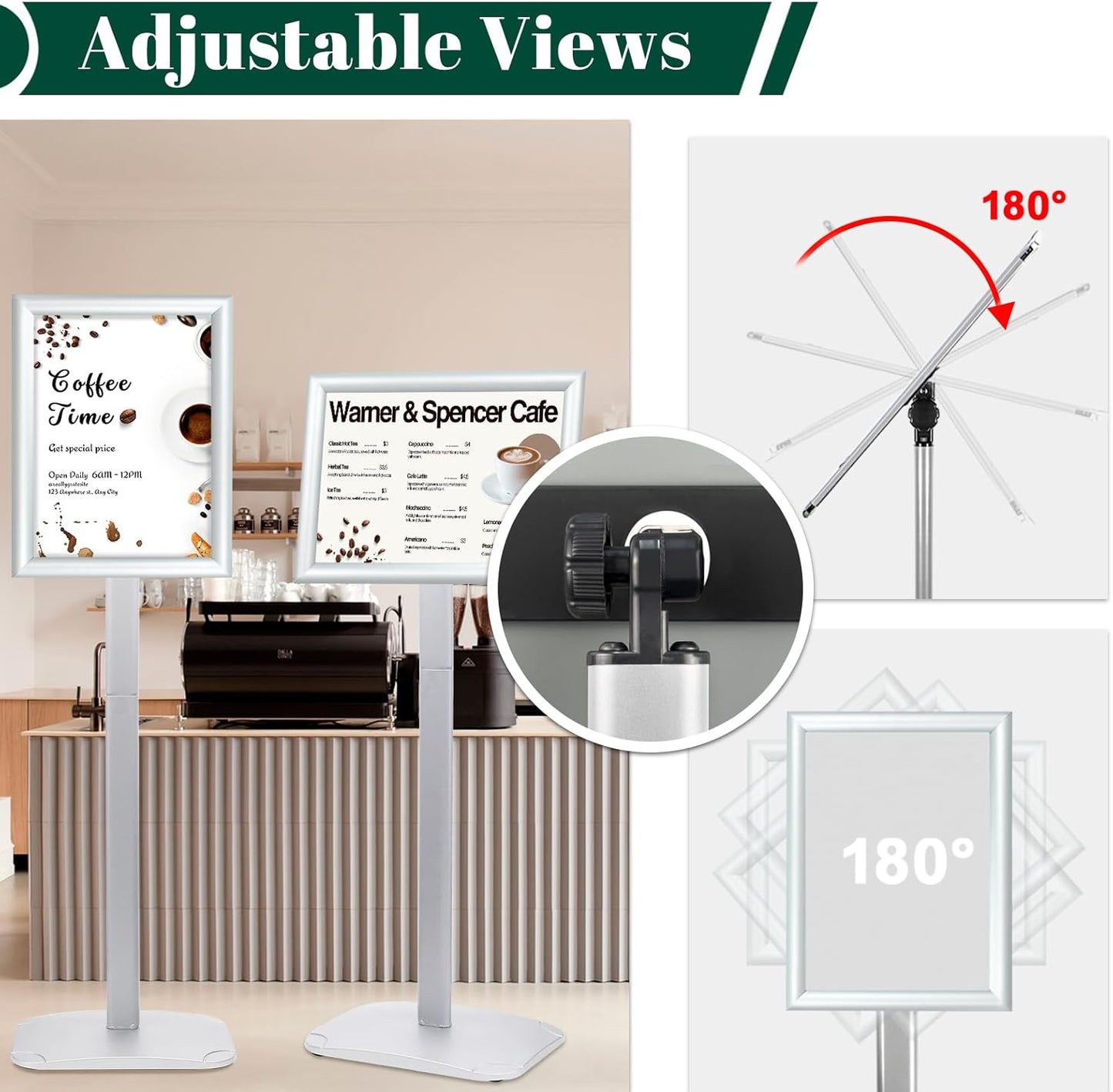 3Pcs Heavy Duty Pedestal Sign Holder for Display, 11 x 17 inches Adjustable Floor Standing Sign Holder with Weighted Base , Sign Stand for Indoor/Outdoor Advertising，Silver