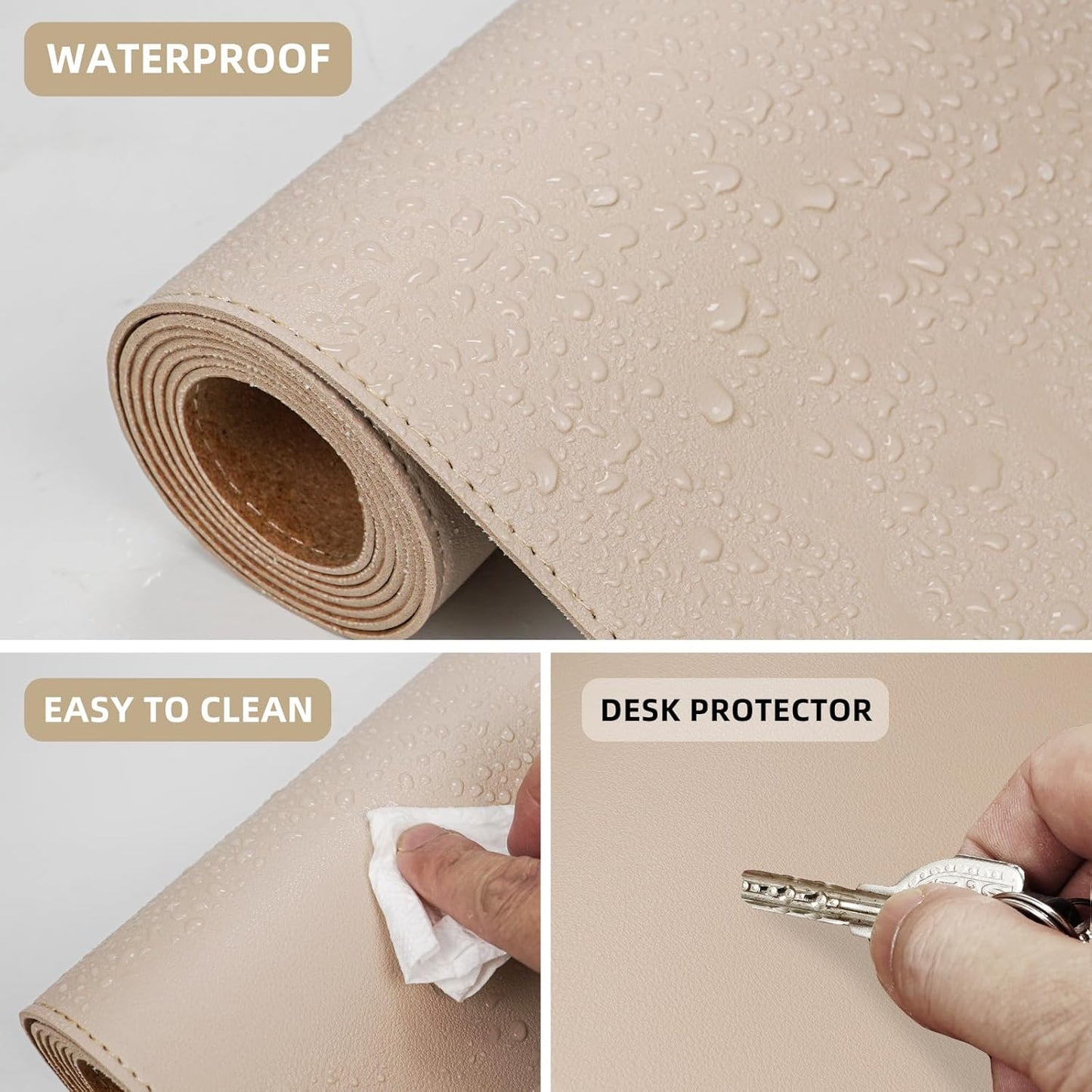 AFIING Leather Desk pad Protector, Large Non-Slip Office Desk Mat with Natural Cork & PU Leather, Waterproof Writing Mouse Pad for Office and Home (55in*17in,Beige)