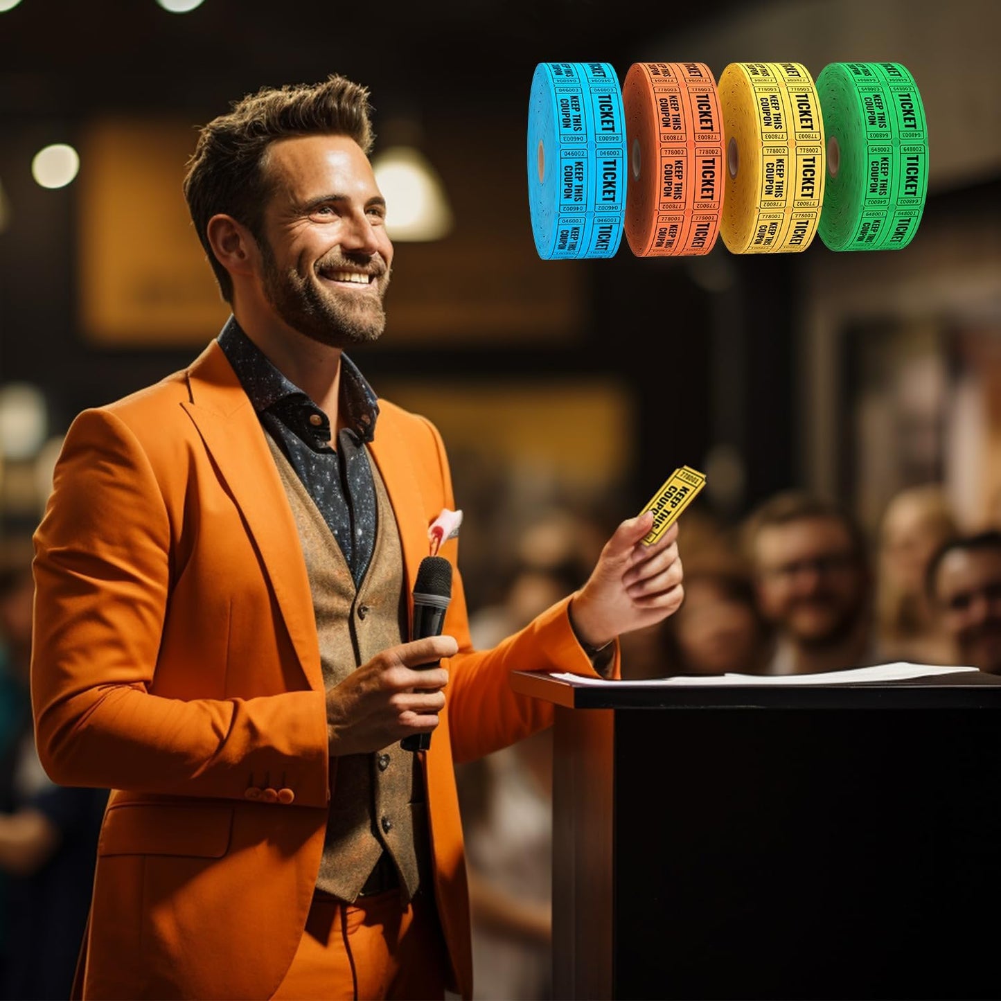 2000 Methdic Orange Raffle Tickets (4 Color Selection), Double Roll, Ticket for Events, Entry, Class Reward, Fundraiser & Prizes