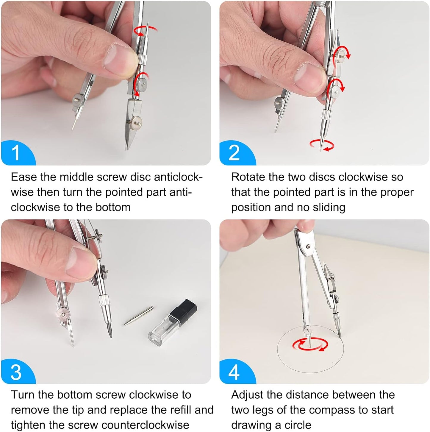 6 Sets Compass and Protractor Sets Student Basics Geometry Math Set Metal Compass and 6 Inch 180 Degree Protractors Geometry Graphing Drawing Tools for Office and School Supplies(Clear)