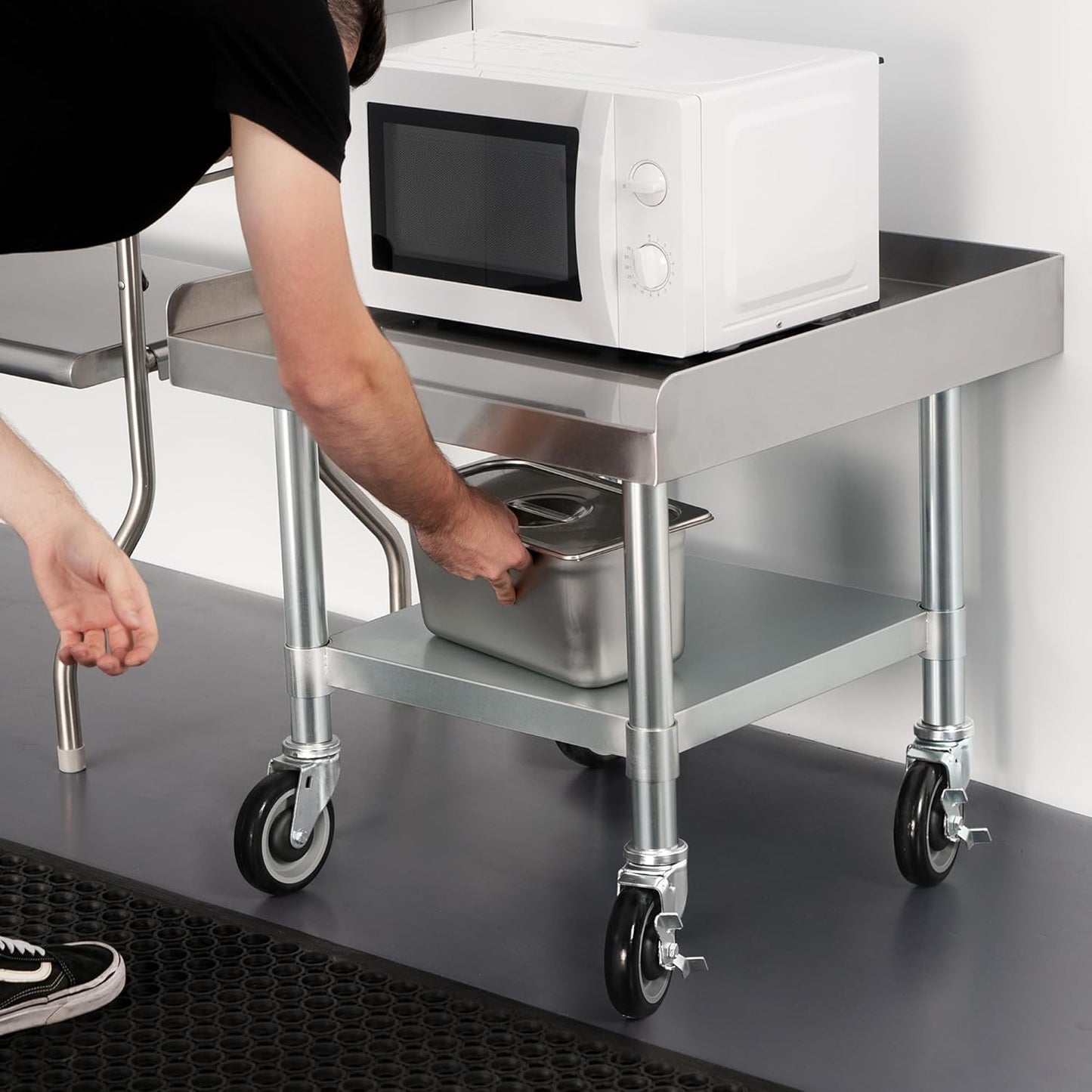 HARDURA Stainless Steel Equipment Work Stand 24" x 24" Prep Table with Under Shelf and Caster for Commercial & Workplace, Home, Hotel, Garage