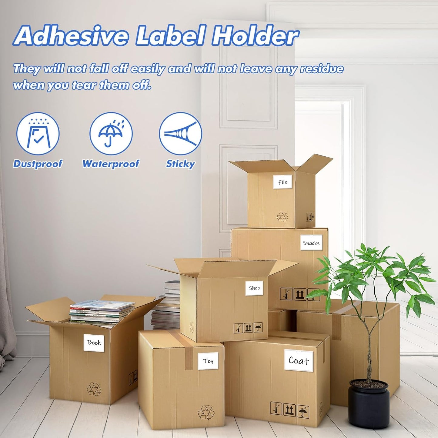 Circloophs 100 Packs Self Adhesive Index Card Pockets with Index Card, 3”x 3.7” Adhesive Label Holders – Plastic Clear Adhesive Label Pockets for Storage Bins, Locker, Shelves, Library, Office