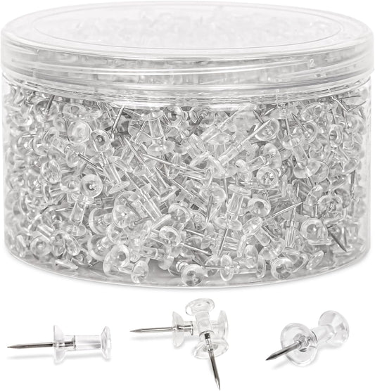 1000 PCS Clear Push pins Tacks for Wall Cork Board Bulletin Board use Clear Plastic Head Pins for Home Office Craft Projects