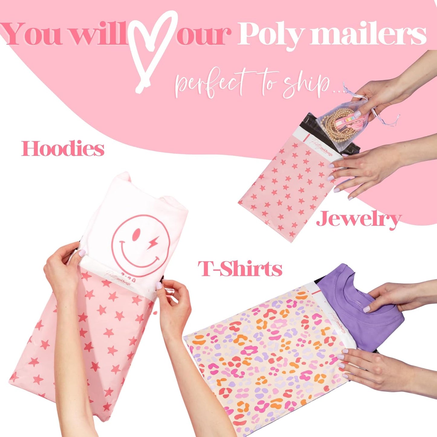 10x13 Designer Poly Mailer 100 Pack Heavy Duty Waterproof Self Seal Shipping Bags for Small Business Large Mailing Envelopes Bulk Tear Resistant Packaging Pink Orange Leopard