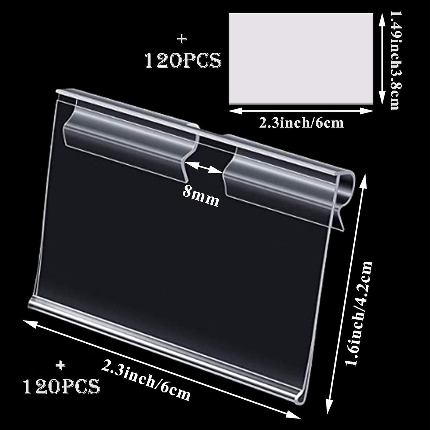 120PCS Clear Plastic Label Holders Clear Plastic Bin Clip Labels for Baskets Wire Shelf Price Card Tag, Aulufft Transparent Label Holder with 120pcs Paper Labels for Storage Bins (2.36 x 1.65 inches)