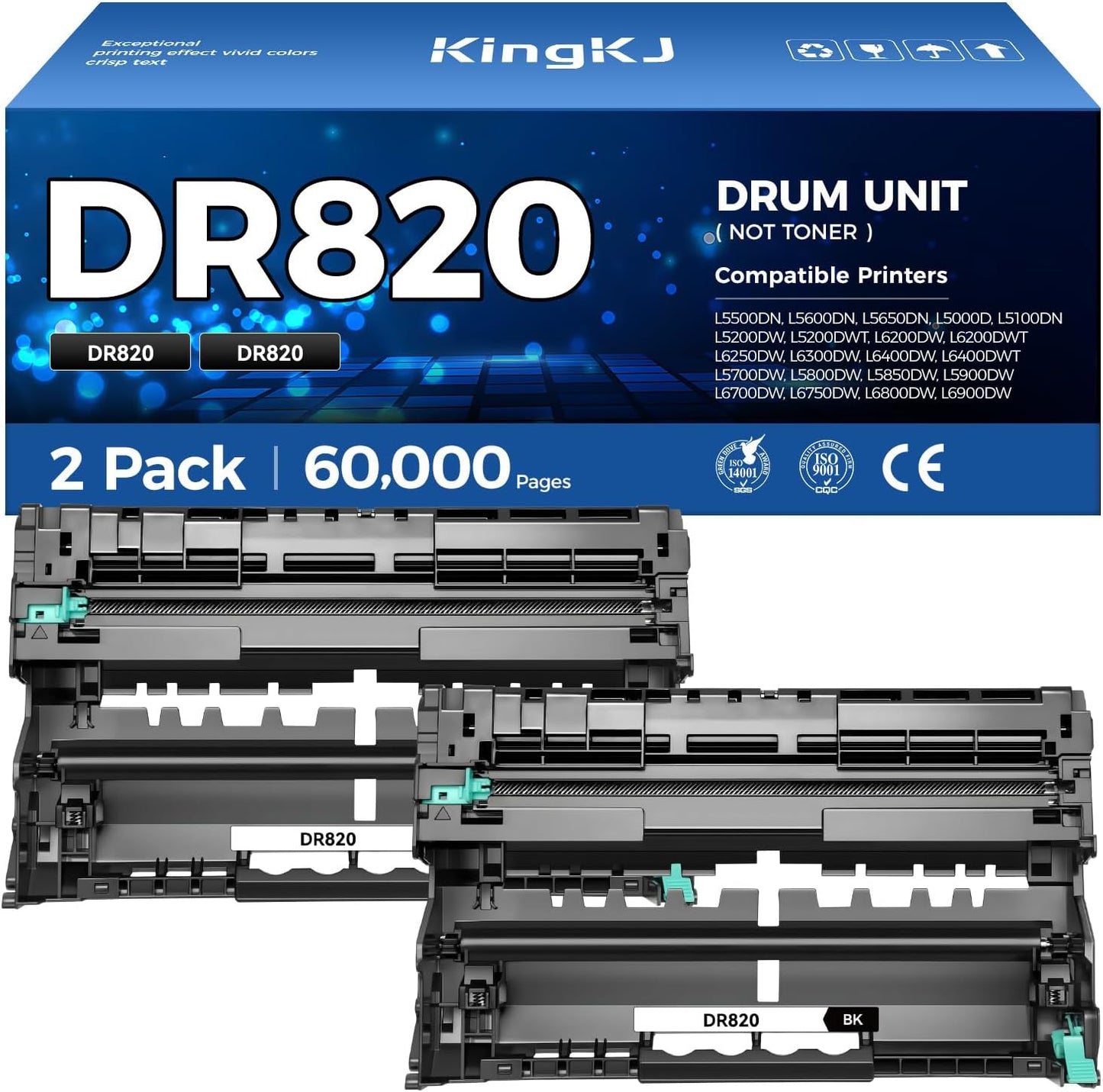 DR820 Drum Unit (Not Toner) Replacement for Brother DR-820 Imaging Drum Compatible for HL-L6200DW L6200DWT L5200DW L5100DN L5000D L6400DW MFC-L5800DW L5700DW L6700DW L6800DW DCP-L5600DN Printer 2-Pack