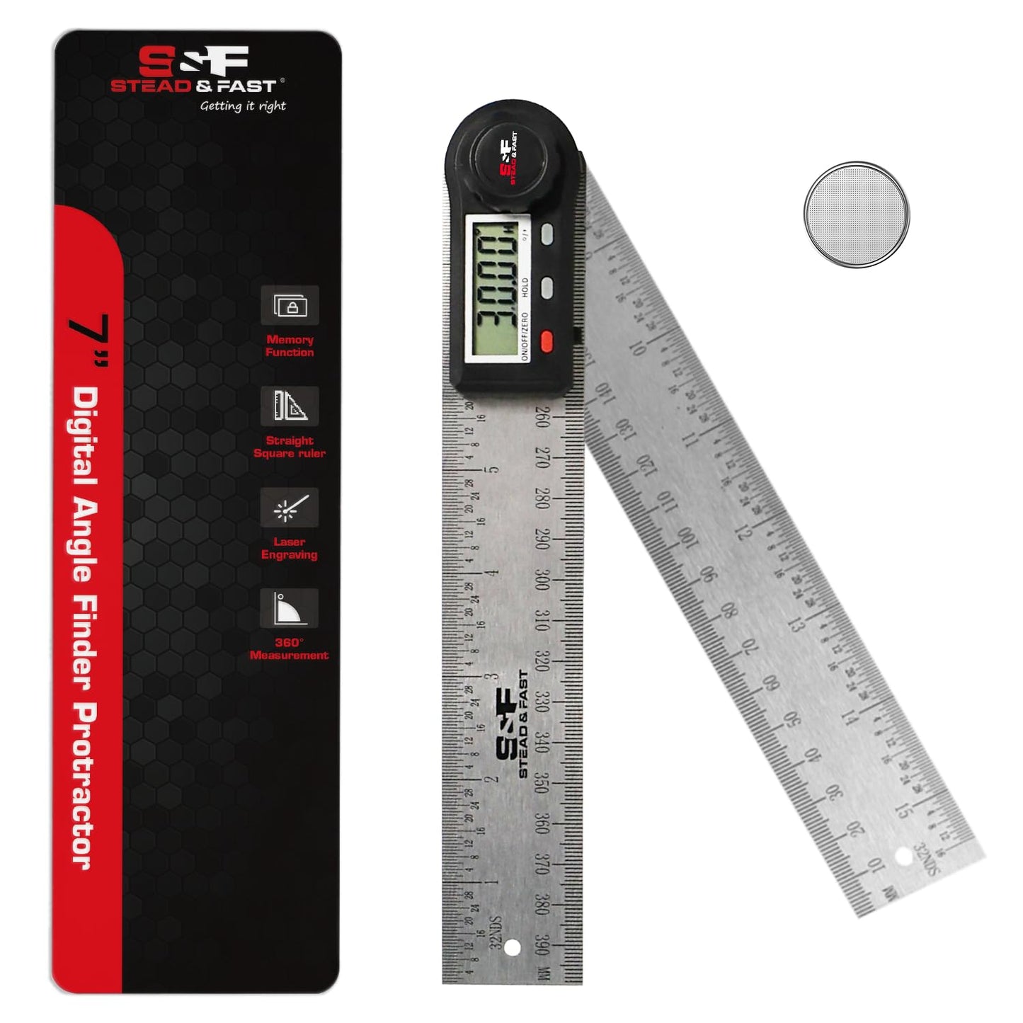 Angle Finder Tool Digital 7 Inch / 200 mm Stainless Steel DPRAF-7-B, Digital Protractor Display Angle Ruler for Measuring, Woodworking, Construction, Wall angle Measurement by S&F STEAD & FAST