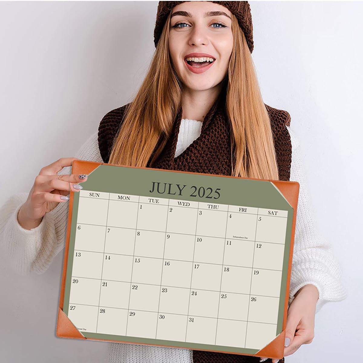 Desk Calendar 2025-2026 with Desktop Mat, 18 Month Small Desk Pad Calendar from July 2025 to December 2026, 8.5" x 11" Desk Pad Calendar 2025-2026 for Home, School Office, Brown