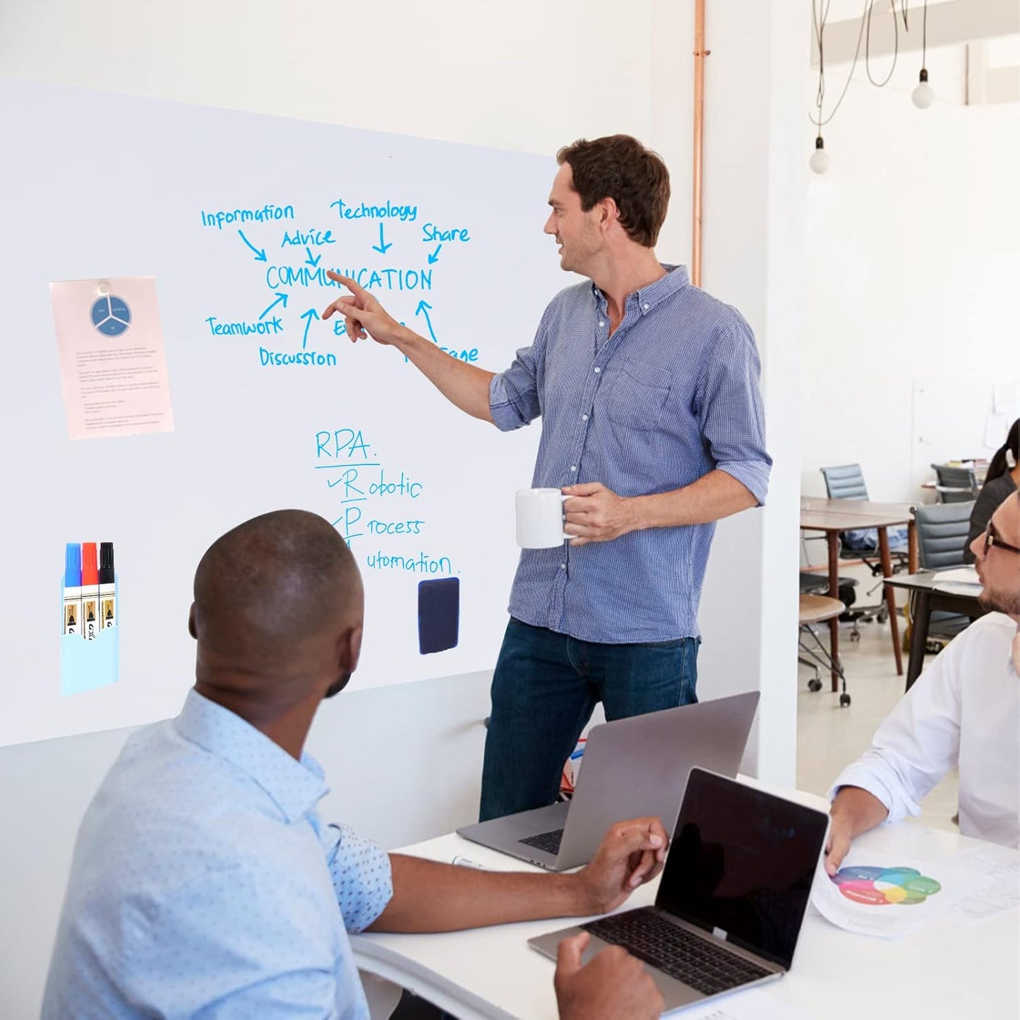 HAMIGAR Magnetic Whiteboard Contact Paper 36" x 79" Dry Erase White Board Sticker for Wall Stick on White Board Peel and Stick Wallpaper Adhesive Poster with Marker, Magnetic Eraser and Magnets