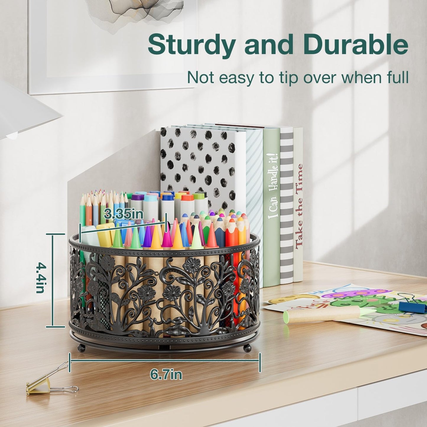 EKNITEY Pencil Holder for Desk - Cute Rotating Pen Organizer Caddy Desktop Storage Stationery Supplies for Office Home Classroom School