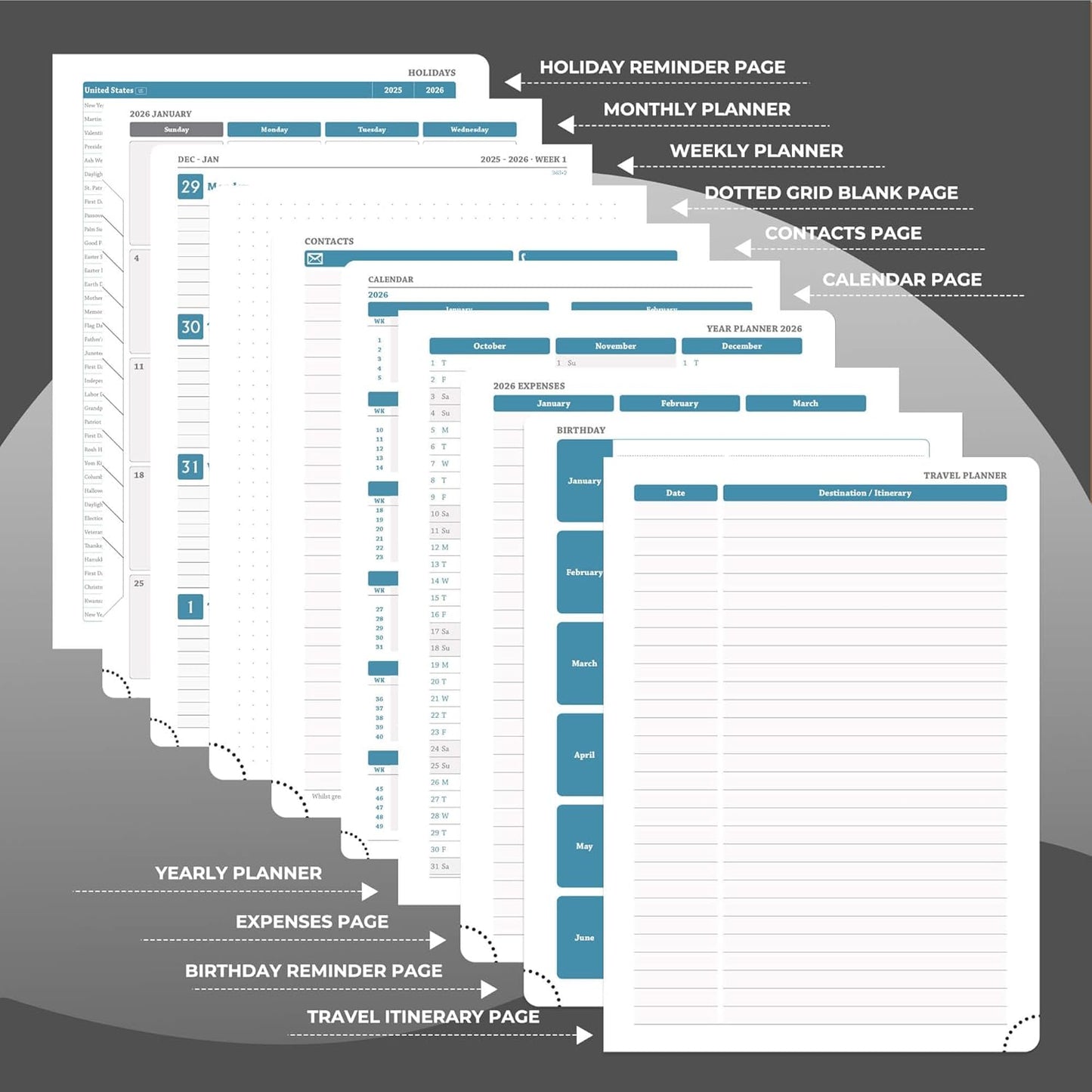 IN-LUXPRO Weekly Monthly 2026 Planner (Jan.26-Dec.26),11.5"x8.5",12 Months Agenda Plan with Month Tabs & Pocket,Expenses/Note Pages, Appointment Book Calendar with Hardcover Vegan Leather Cover,Black
