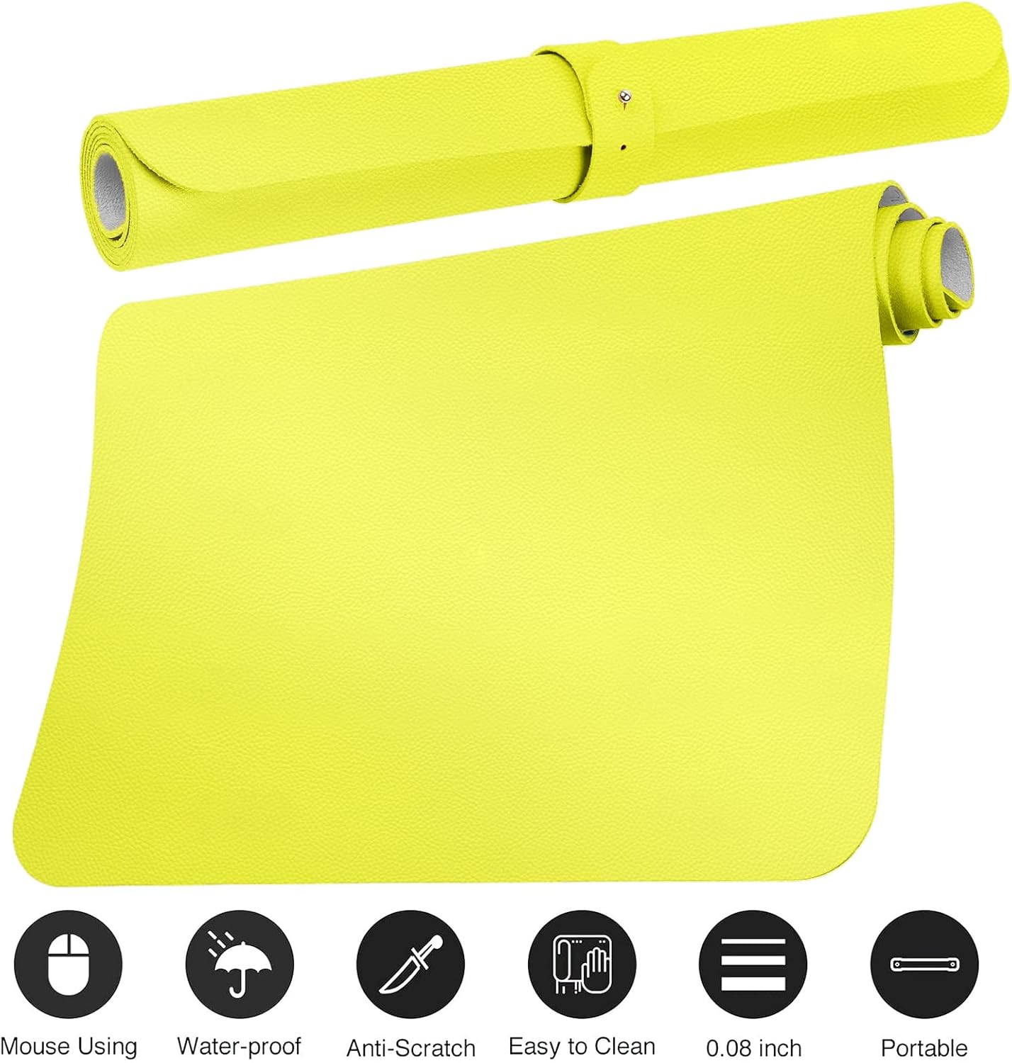 Boutilon Leather Desk Pad Protector,Non-Slip Mouse Pad,Laptop Desk Pad,Office Mouse Mat,Waterproof Leather Desk Blotter,Desk Writing Pad for Office and Home (S-Lemon,24"x 14")