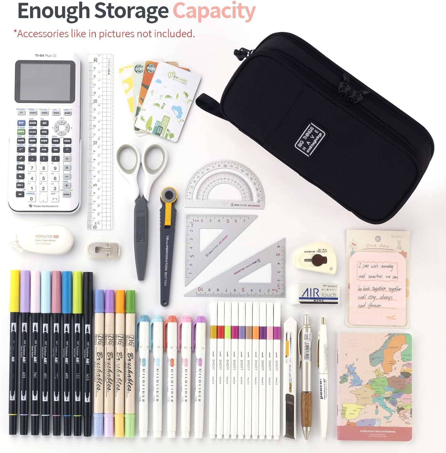 CICIMELON Large Pencil Case Big Storage Pen Pouch Bag with Compartment for School Supplies Office College Teen Boys Girls Adults, Upgraded Black