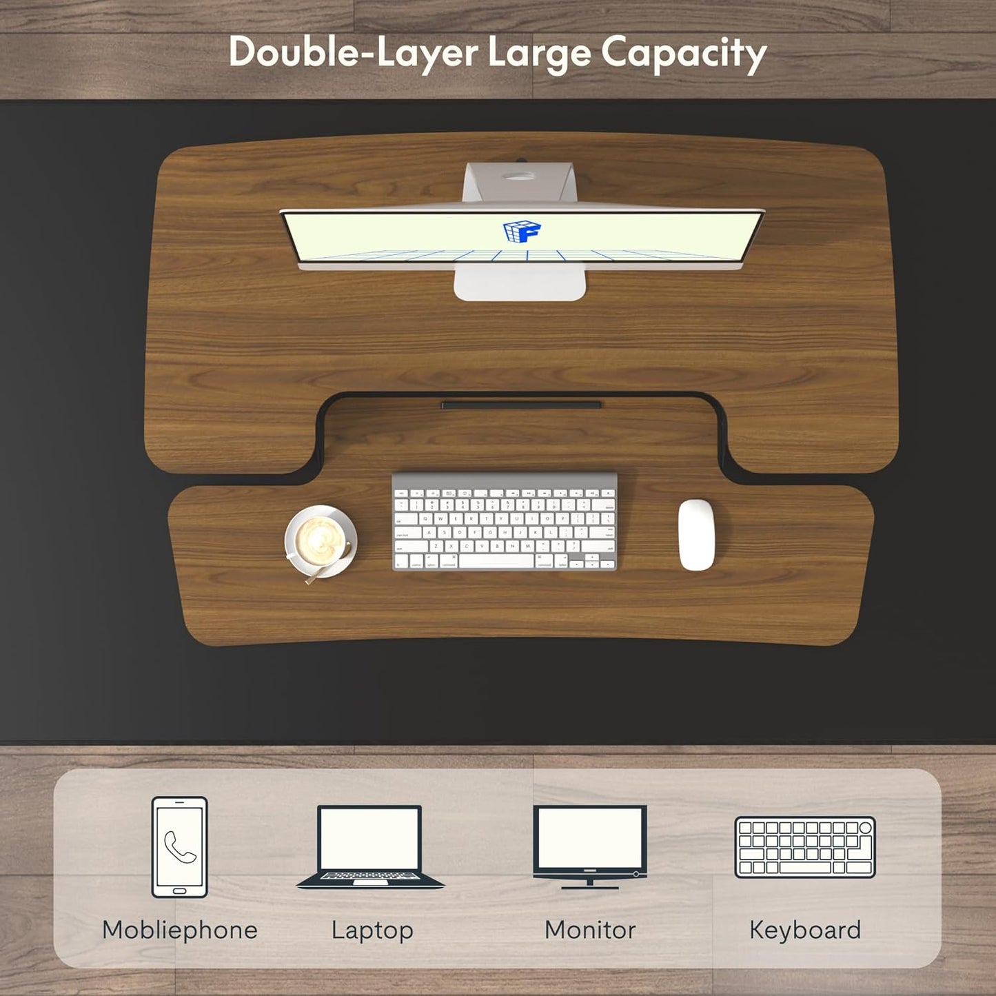 FLEXISPOT Standing Desk Converter 36in Sit to Stand up Riser Height Adjustable Monitor and Laptop Workstation with Spacious 2-Tier Desktop, Walnut Color