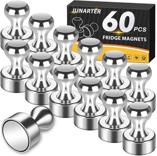60 Pack Refrigerator Magnets - Whiteboard and Fridge Magnets, Small Neodymium Push Pin Magnets for Locker, Map, Kitchen, Office, School