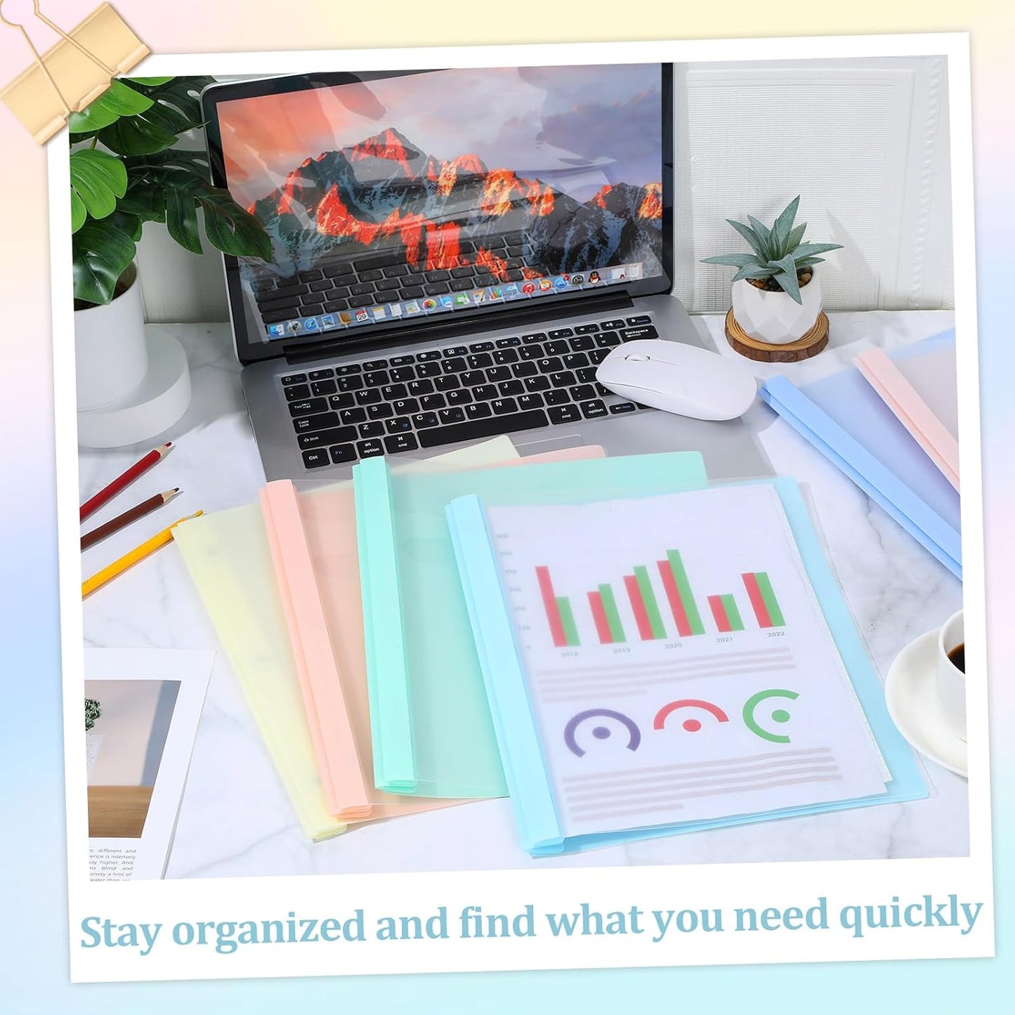 48 PCS Pastel Plastic Report Covers with 3 Prongs Clear Front Presentation Folders 3 Prong Folders for Resume Portfolio Document Report Letter Proposal School Classroom Office Supplies (Pastel)