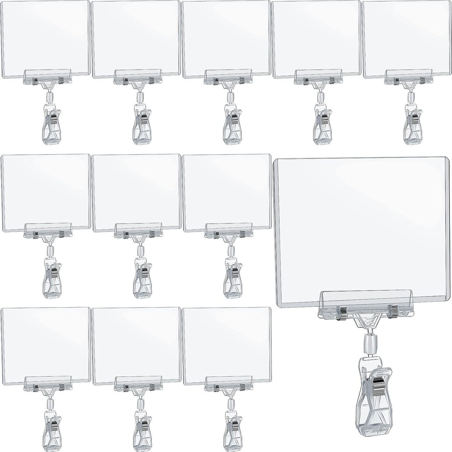 Epakh 20 Pieces Sign Clips Rotating Price Tag Clip Swivel Sign Holder for Handrails or Tubes with 20 Pieces Hard Card Sleeves PVC Card Protector for Shelves Store Supermarket(Thumb Clip Style)