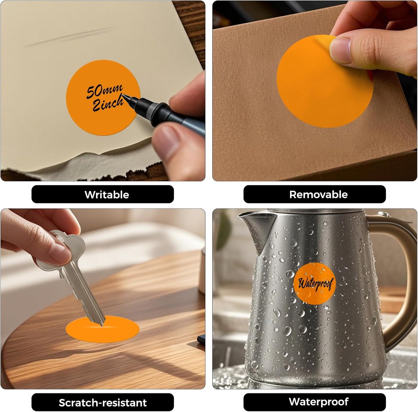 500 PCS Round Stickers 2 Inch Vinyl Orange Dot Sticker Removable Writable Color Coding Circle Colored Labels for Office Inventory Garage Yard Sale Tag