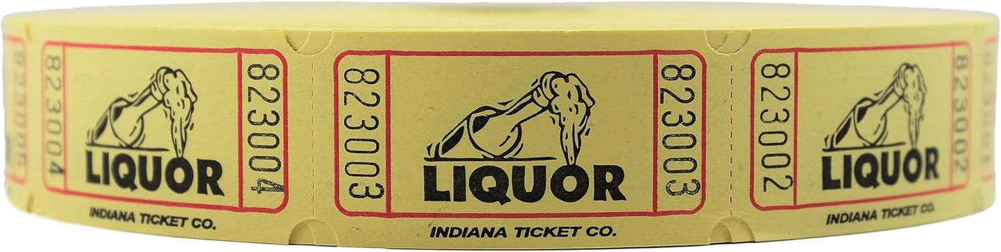 INDIANA TICKET CO. Yellow Liquor Roll Tickets, 2000 per Roll, Single Roll, 1x2 Tickets for Free Liquor giveaways