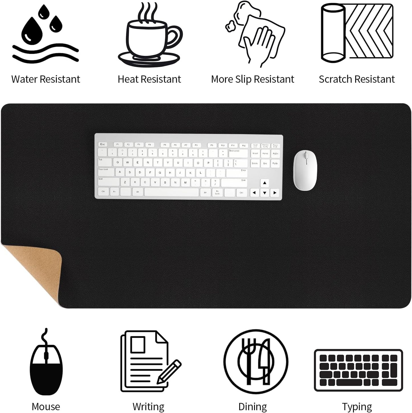 Bloss Black Desk Mat, Leather Desk Pad, Desk Matt for Desktop, Waterproof Desk Pad Mat, Computer Mat for Office Work/Home/Decor/Desk Protector/Cover(31.5 x 15.7 Inches)