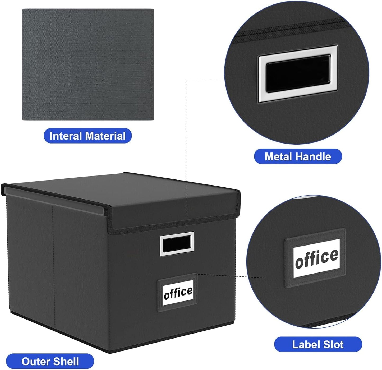 Huolewa Portable Leather File Organizer Boxes with Lids, Office Document Boxes Organizer, Filing Boxes, Decorative Small File Boxes for Hanging Files with Plastic Slide for Office/Decor/Home