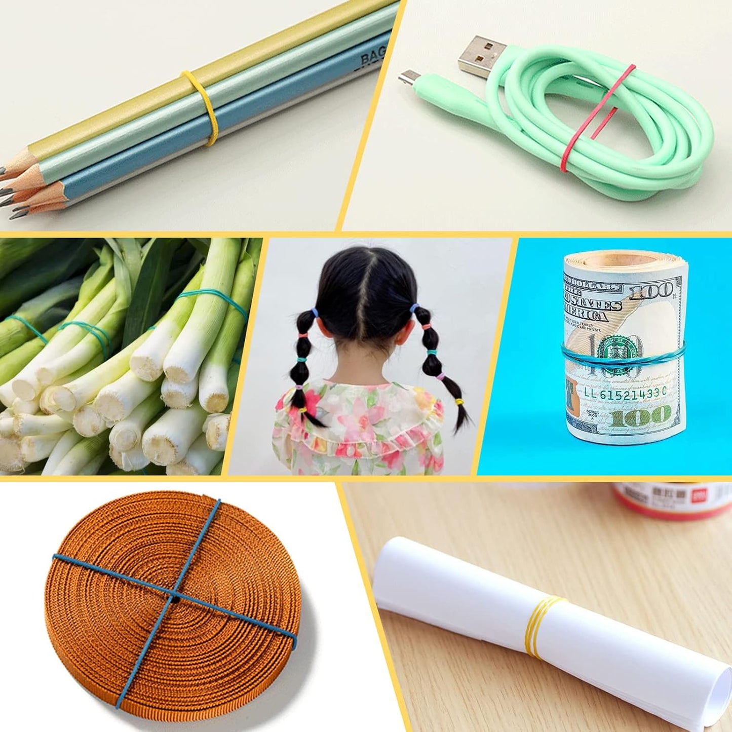 Anvin Rubber Band Ball 110 Around Rubber Bands 100g Elastics Colorful Bands Wrapping Bands Durable Bands for Stationery Document Organizing Stocking Fillers(Assorted Colors in Blue Green Red Yellow)