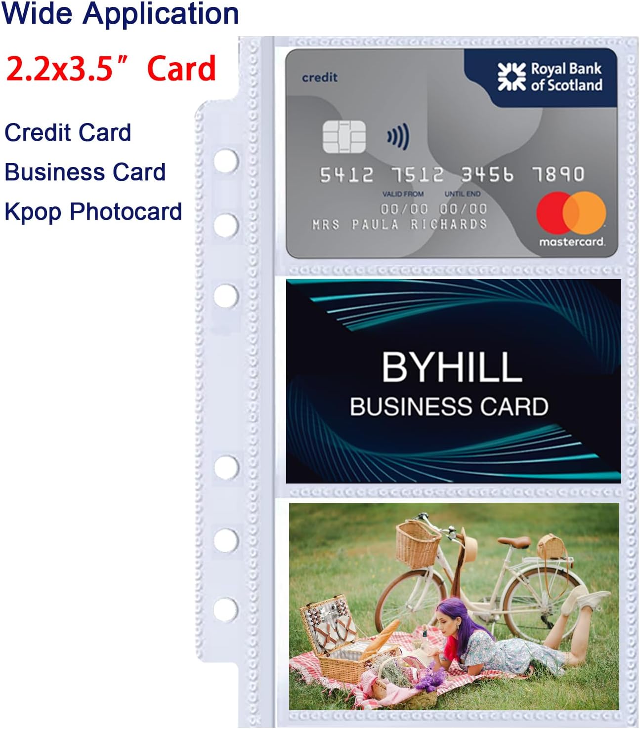 40 Pack 240 Pockets A6 Binder Business Card Sleeves, Ultra-Clear K-pop Photocard Sleeves, Double Sided 3 Pocket 6 Ring Planner Refill Pages for Business Card, Credit Card and K-pop Photocard