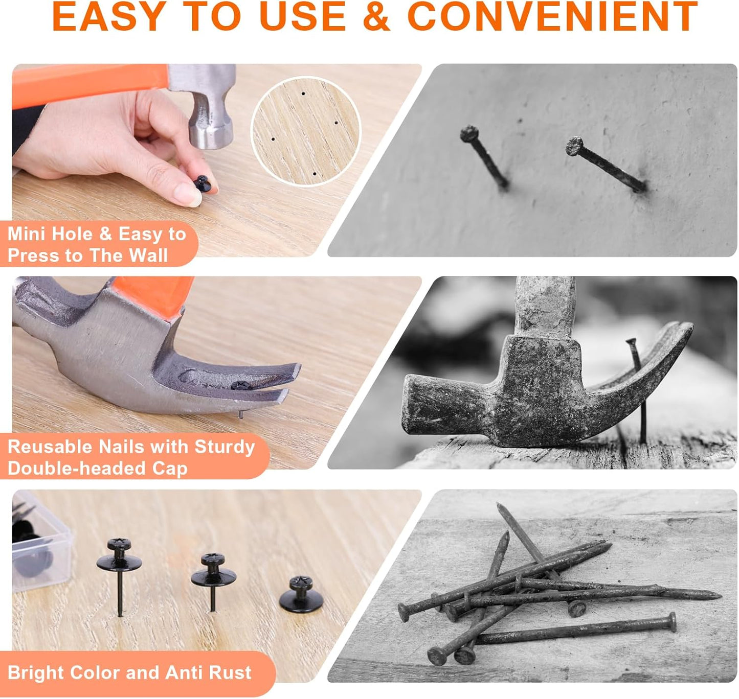 50 PCS Push Pins Picture Hangers Wall Hooks, Double Headed Thumb Tacks Without Nails, Renter Friendly Decor Thumbtacks for Tapestry Frame Art Photos (Black)