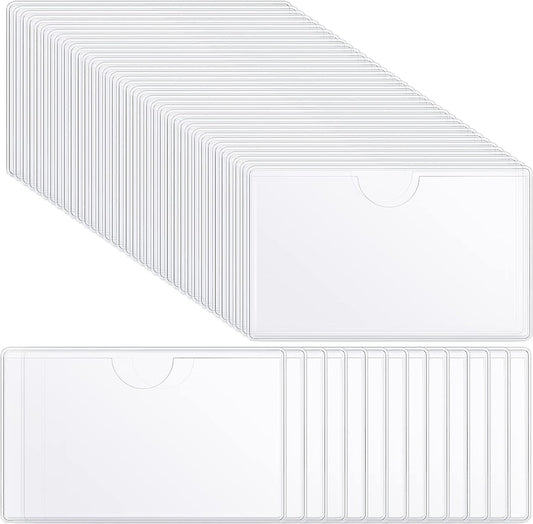 100 Self-adhesive Index Card Pockets Label Pockets sleeves with Top Open for Business Cards, Clear Plastic Sticky Labels Holders for Storage Bins Library Cards, Organizing Totes Shelves (3.7 x 2.28'')
